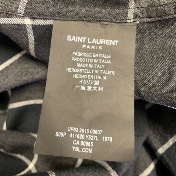 SAINT LAURENT Size M Grey Black White Plaid Tencel Viscose Long Sleeve Shirt - Picture 5 of 7
